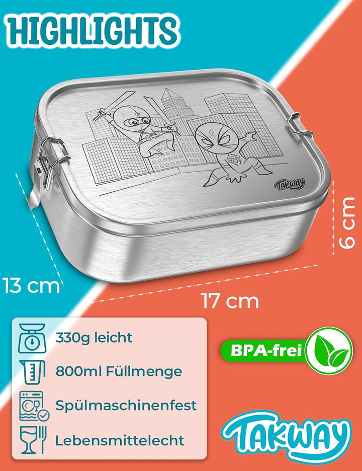 Edelstahl Brotdose mit Fächern 800ml – Auslaufsichere Lunchbox für Kinder & Erwachsene, Bento Box mi