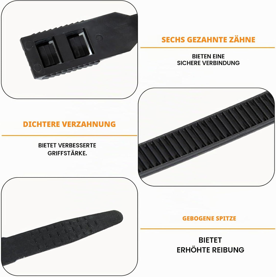 9mm x 360mm Doppelsperre Kabelbinder Lang Set Schwarz 100 Stück Nylon UV Beständig Grosser Kabelbind