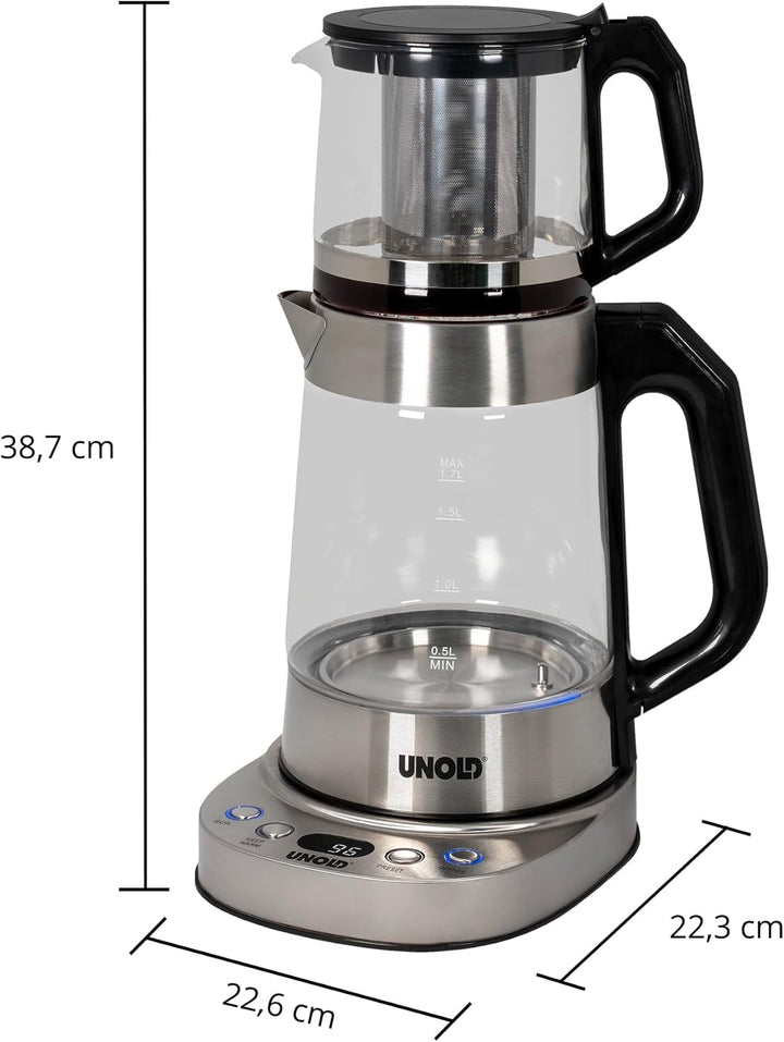 Unold Samowar Selin 18215 Samowar 2-in-1 Teekocher & Wasserkocher 1,7L + 1,0L Teekanne Borosilikatgl