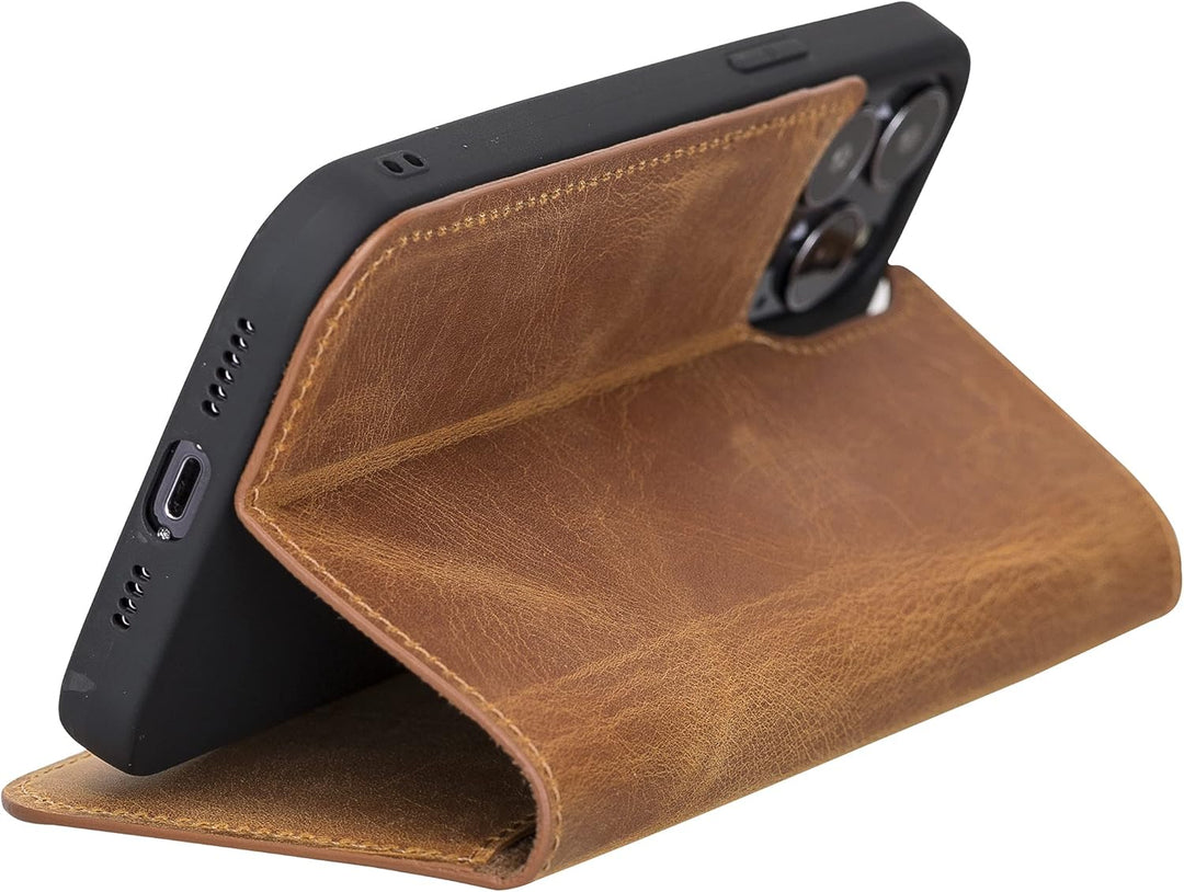 Solo Pelle aufklappbare Lederhülle kompatibel für iPhone 13 Pro in 6.1 Zoll inkl. 1 Kartenfach für d