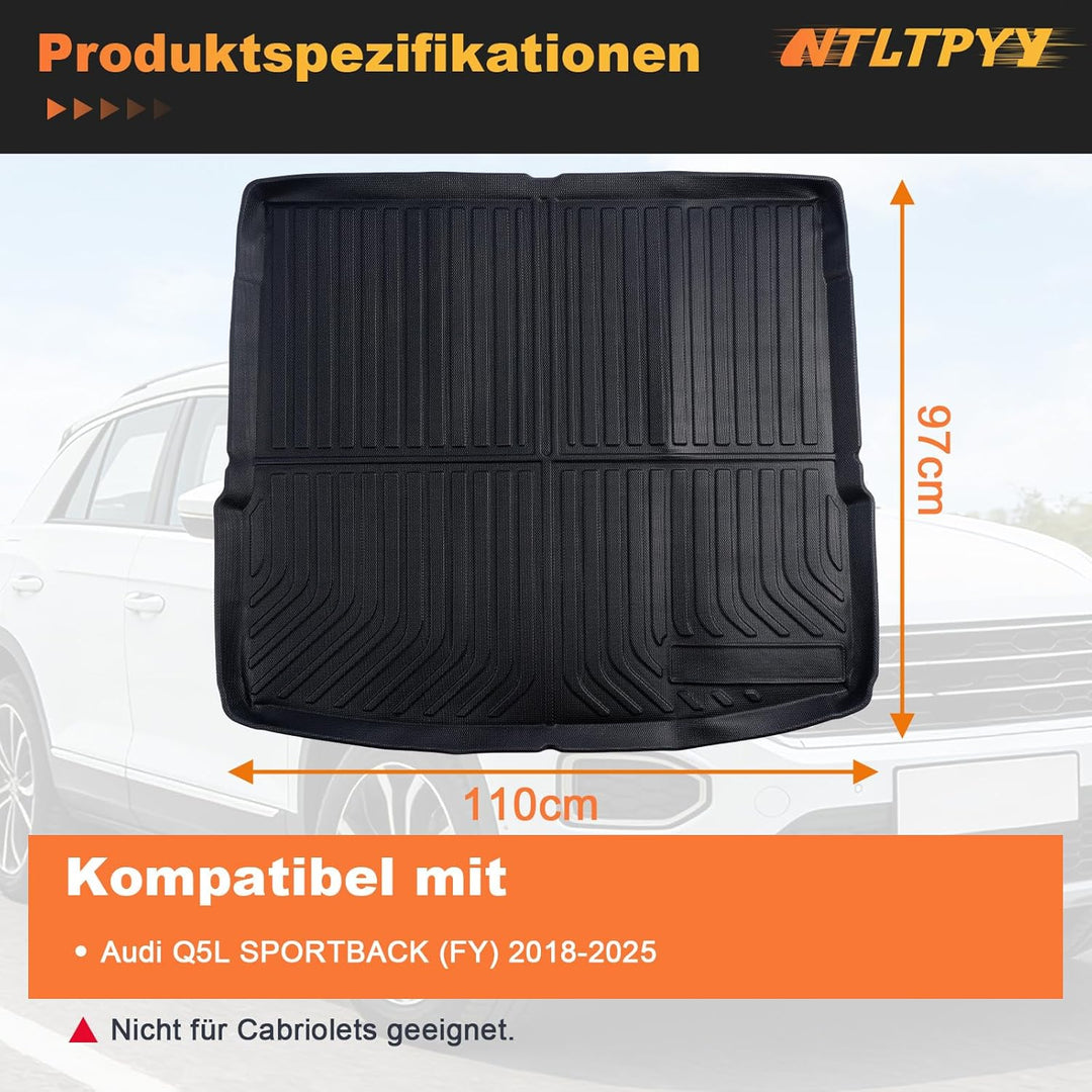 Auto Kofferraummatte für Audi Q5L SPORTBACK (FY) 2018-2025, Allwetter Kofferraummatte aus TPE, Wasse