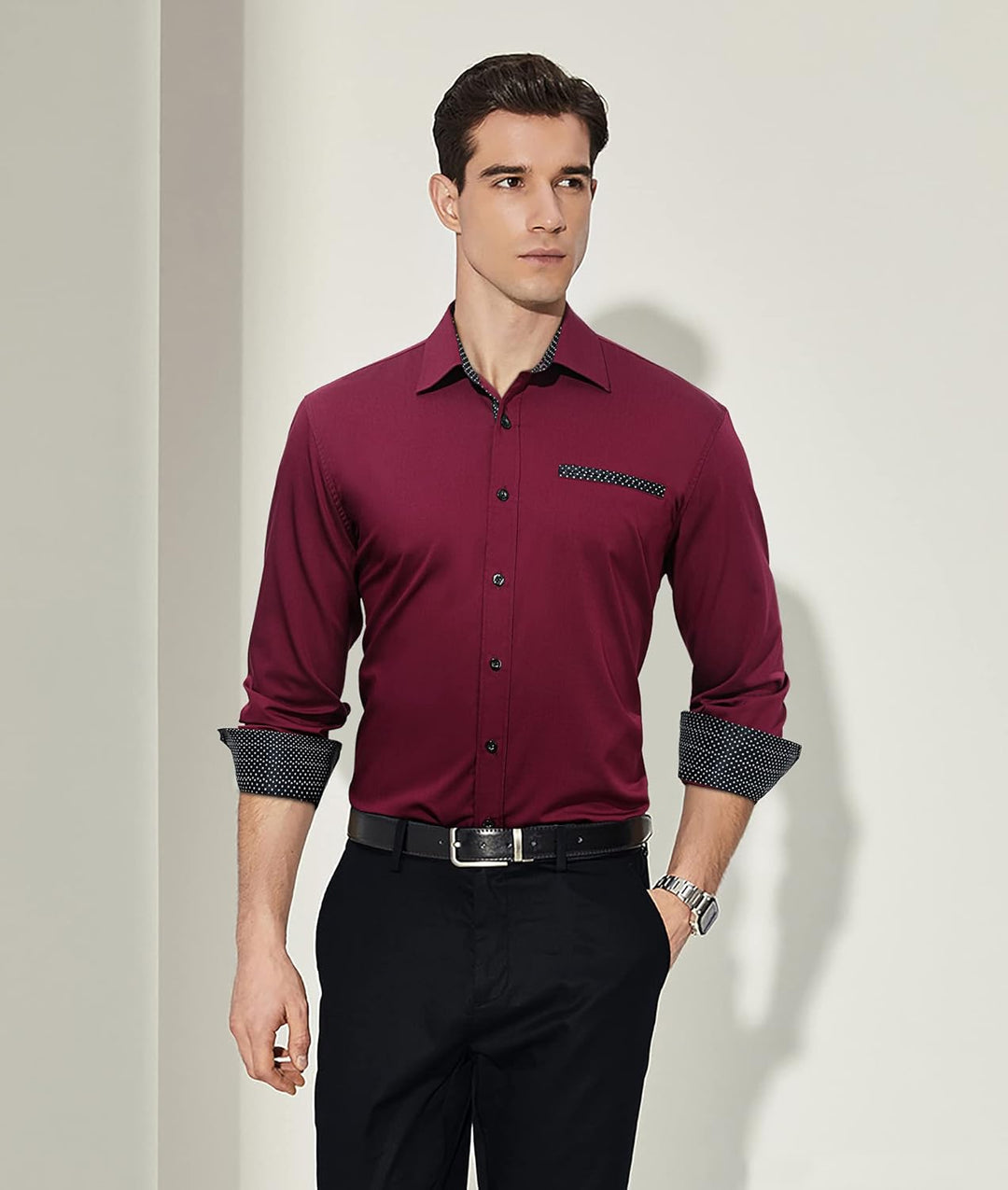 HISDERN Herren Hemd Langarm Regular Fit Oberhemd Für Männer Anzug Business Hochzeit Freizeit Party F