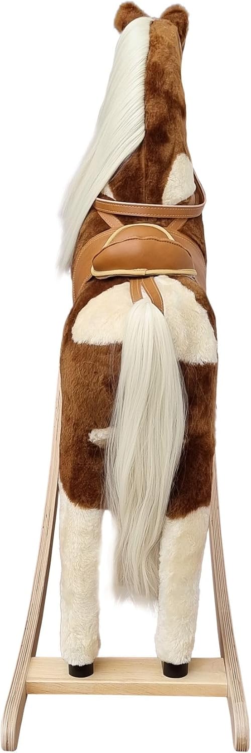 Schaukelpferd braun gescheckt Plüschpferd mit Langer Mähne Creme hell 96-118