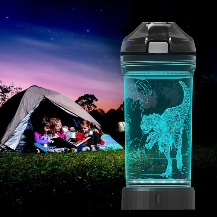 Lightzz Kids Wasserflasche mit 3D leuchtendem Dinosaurier LED Licht - 14 OZ Tritan BPA Free - Kreati