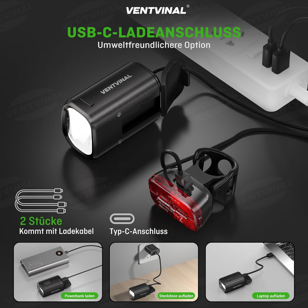 Fahrradlicht Set USB Aufladbar,Stvzo Zugelassen Fahrradlicht Vorne und Rückstrahler mit Reflektor,3
