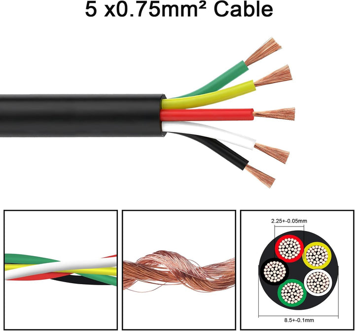 5 x 0,75 mm² 5 Kernanhängerkabel 12 V 24-V Caravan-Kabel Runde, dünnwandiges Elektrokabel für LED-Le
