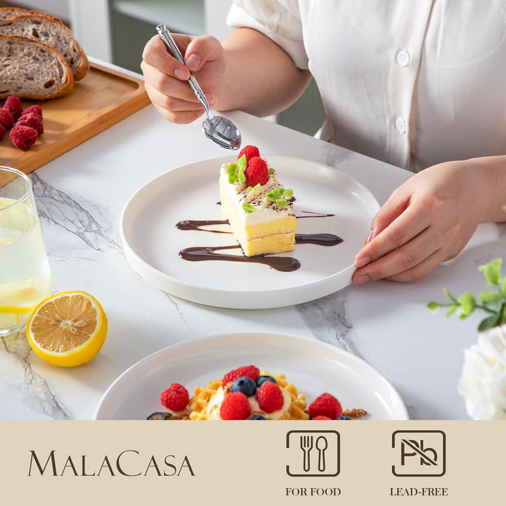 MALACASA Dessertteller 6 Personen, Ø 21 cm Kleine Teller Set aus Porzellan, Frühstücksteller mit Ste
