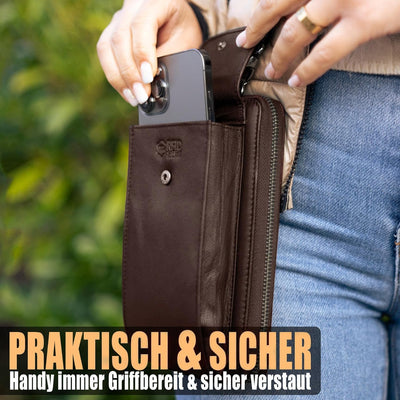 FLEXIBILITE® Handytasche zum Umhängen Braun aus echtem Leder I EXTRA leicht 220 g mit RFID I Handy P