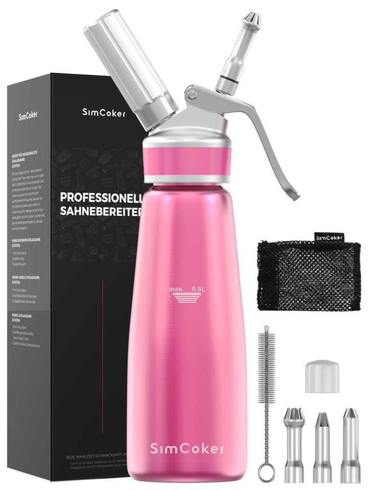 SimCoker Sahnespender 500ml, Aluminium Schlagsahnebereiter für Schlagsahne, Cremes und Sossen,Sahnes