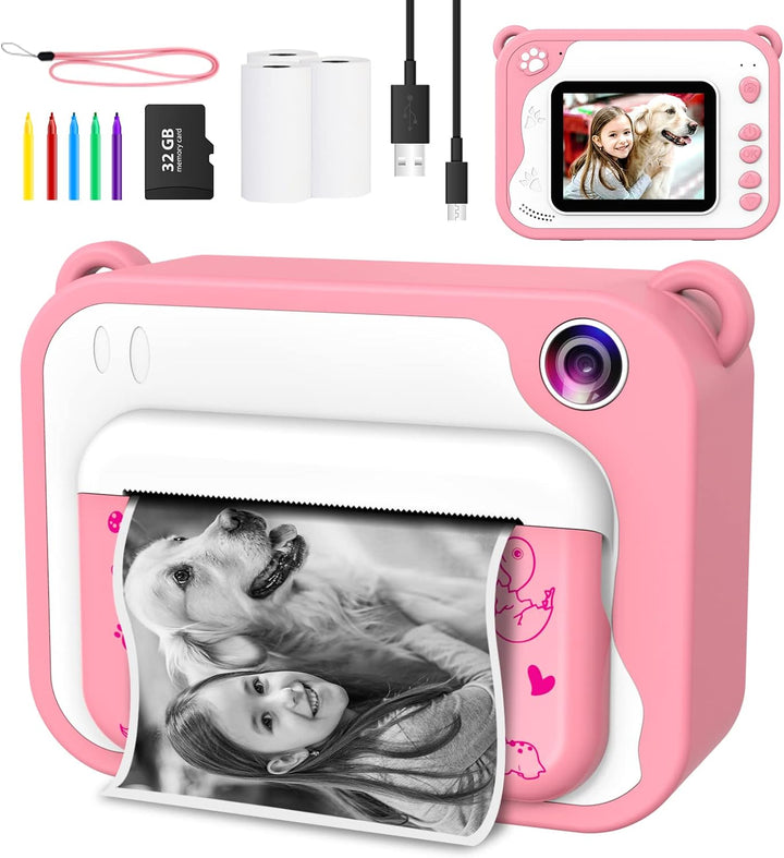 Uleway KinderKamera,DigitalKamera Print Sofortbildkamera 1080P 2.4'' Bildschirm Videokamera Schwarzw