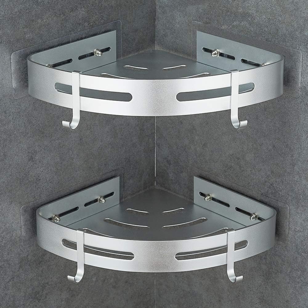 GRICOL Eckablage Duschkorb Duschregal ohne Bohren Duschablage Metall Mit 4 Haken Dusche Ablage Badre