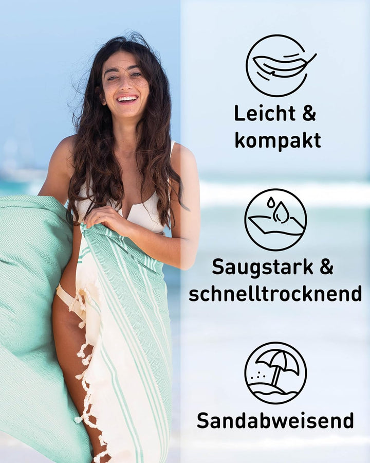 Fit-Flip Hamamtuch aus 100% Baumwolle – saugfähig und schnelltrocknend – türkisches Saunatuch, Stran