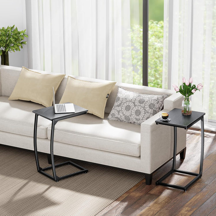 C-förmiger Beistelltisch, Kleiner Sofatisch mit Metallrahmen für Wohnzimmer, Schlafzimmer, kleine Rä