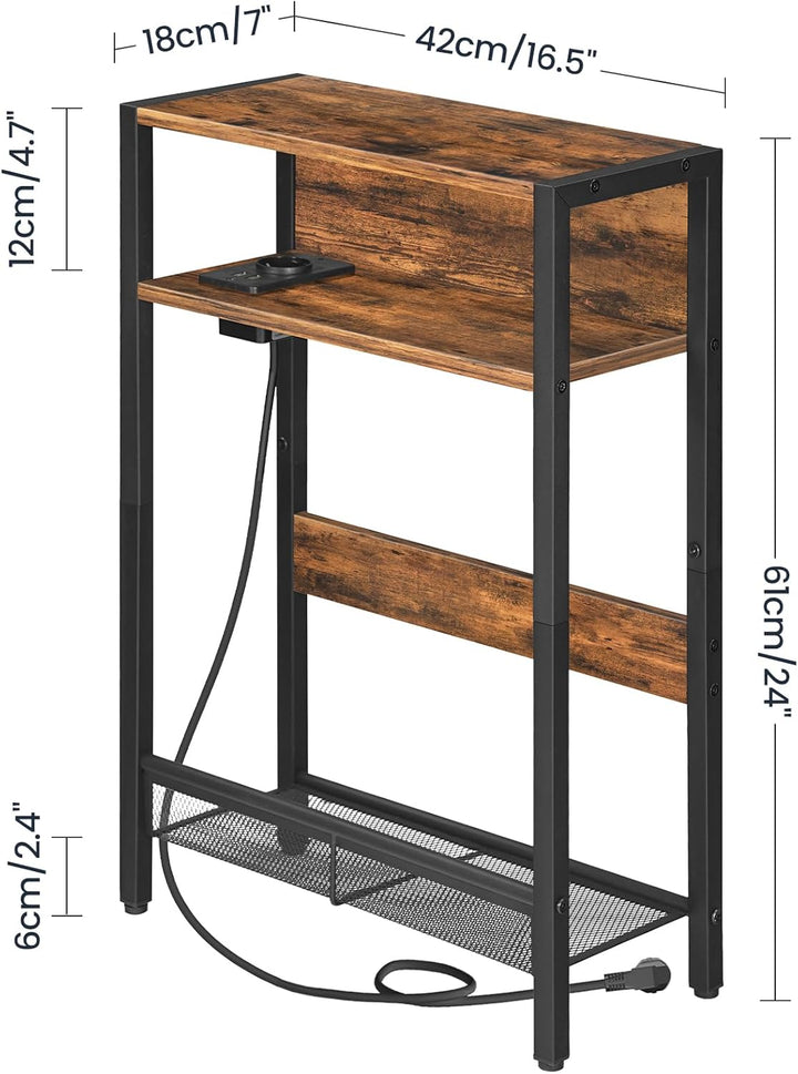 CHOEZON Beistelltisch Schmal, Sofatisch mit Ladestation, Nachttisch mit 2 Holzwerkstoffplatten und 1