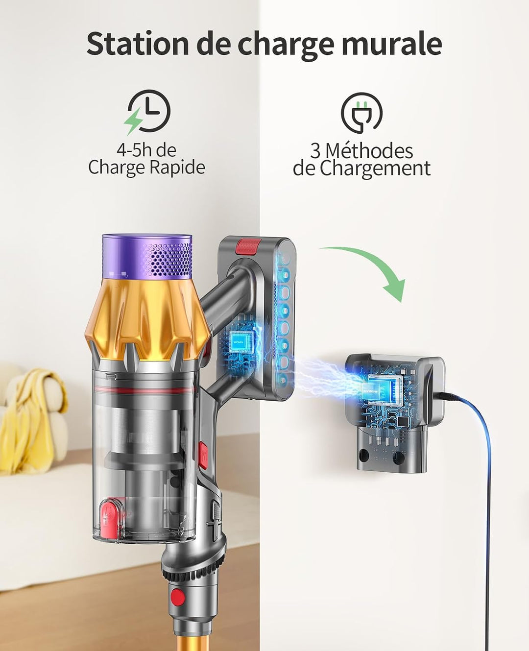 SunSare Akku Staubsauger, 45 KPa/550 W/60 Min. Kabelloser Staubsauger mit Touchscreen, 1,5-Liter-Sta