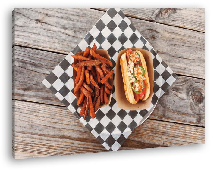 deyoli Sandwich und Pommes Fast Food Format: 100x70 als Leinwandbild, Motiv fertig gerahmt auf Echth