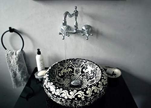 Cerames Serena - Mexikanische Rund Aufsatzwaschbecken schwarz | 40 cm Keramik Talavera klein Waschbe