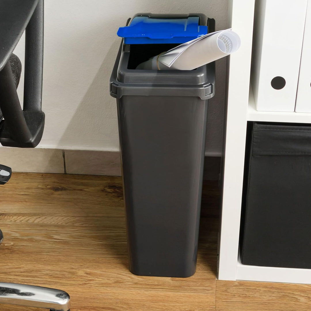 Mülltonne 25 Liter Schwarz-Blau, Mülleimer Küche, Mülltrennsystem, Abfalleimer Küche, Trash Bin, Mis