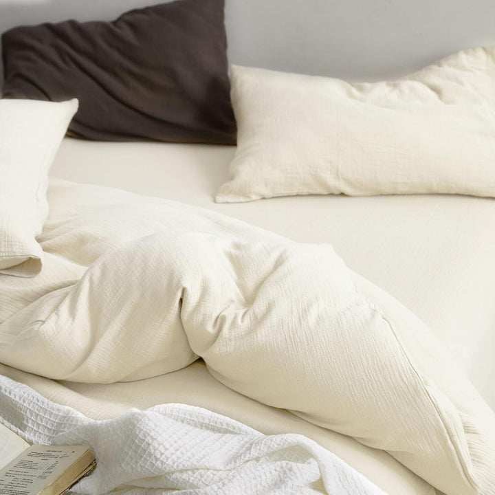KEAYOO Musselin Bettwäsche 135x200 cm Beige mit einem Kissenbezug 80x80 cm aus 100% Baumwolle - Trau