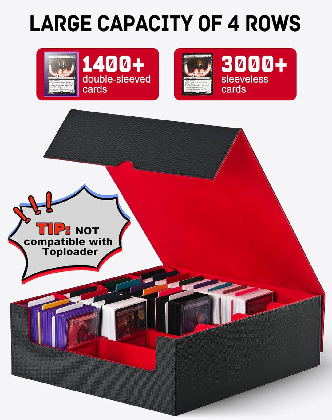 ZLCA Trading Card Storage Box, Commander Card Deck Case Holds 2400+ Cards, MTG Deck Box mit 4 Stopfe
