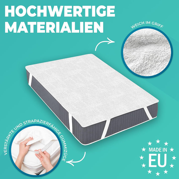 Matratzenschoner 90 x 200 cm Wasserdichte 2 Stk. Matratzenauflage aus Baumwolle Nässeschutz Inkontin