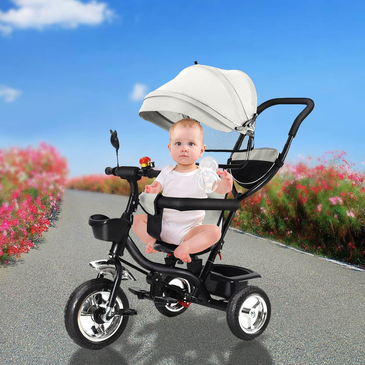 Dreirad 4 in 1 Aveo, Kinderdreirad, Jogger mit Zubehör, Klappbar, Dachfenster, Lenker, Unplattbar-Rä