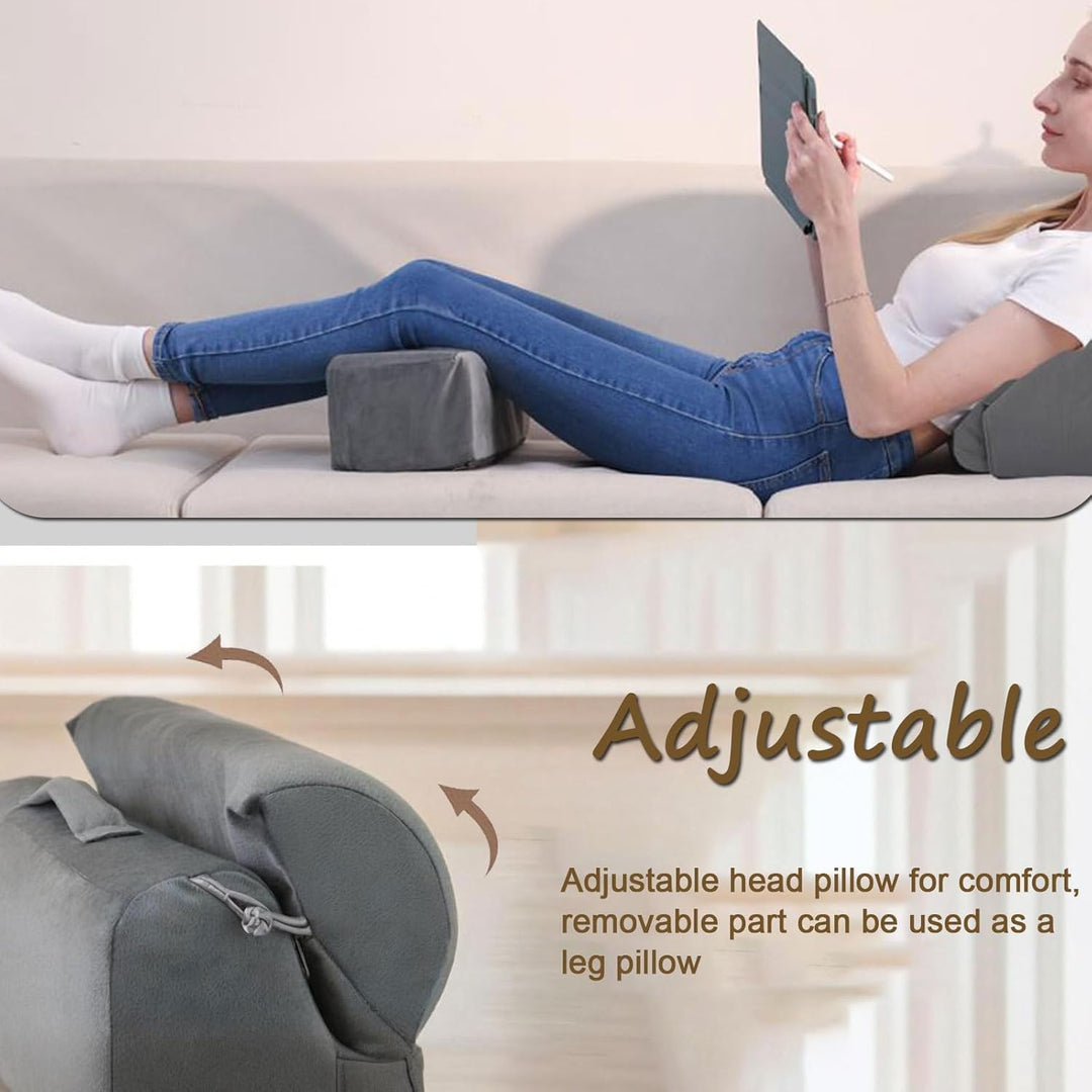 Gross lesekissen für Bett und Sofa, Erwachsene Rückenkissen Bett mit Nackenrolle &amp; Armlehnen, Ergono