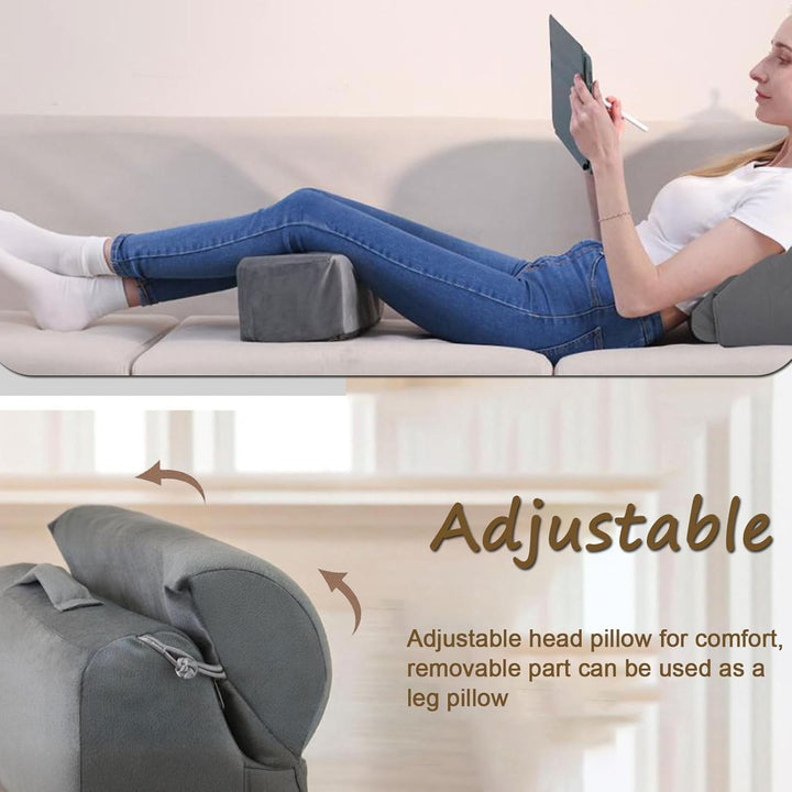 Gross lesekissen für Bett und Sofa, Erwachsene Rückenkissen Bett mit Nackenrolle &amp; Armlehnen, Ergono