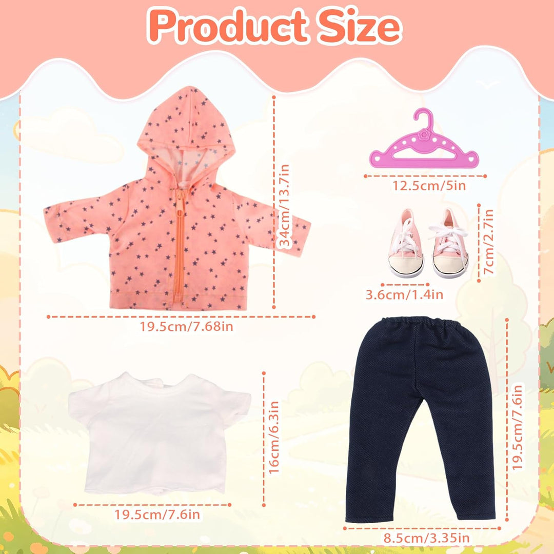 Puppenkleidung 35-43 cm, 5 Stück Puppen Outfits mit Jacke, T-Shirt, Hose, Schuhe & Kleiderbügel, Kle