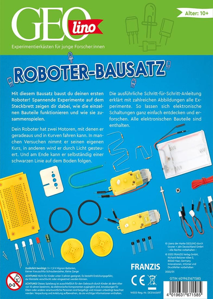 Franzis 67158 - GEOlino Roboter Bausatz, inkl. Handbuch mit ausführlicher Anleitung, ohne Löten, für