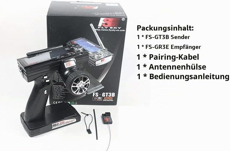 WANGCL RC FS GT3B Funksender Empfänger 2,4 GHz LCD-Sender mit FS-GR3E 3-Kanal-Empfänger für RC Car B