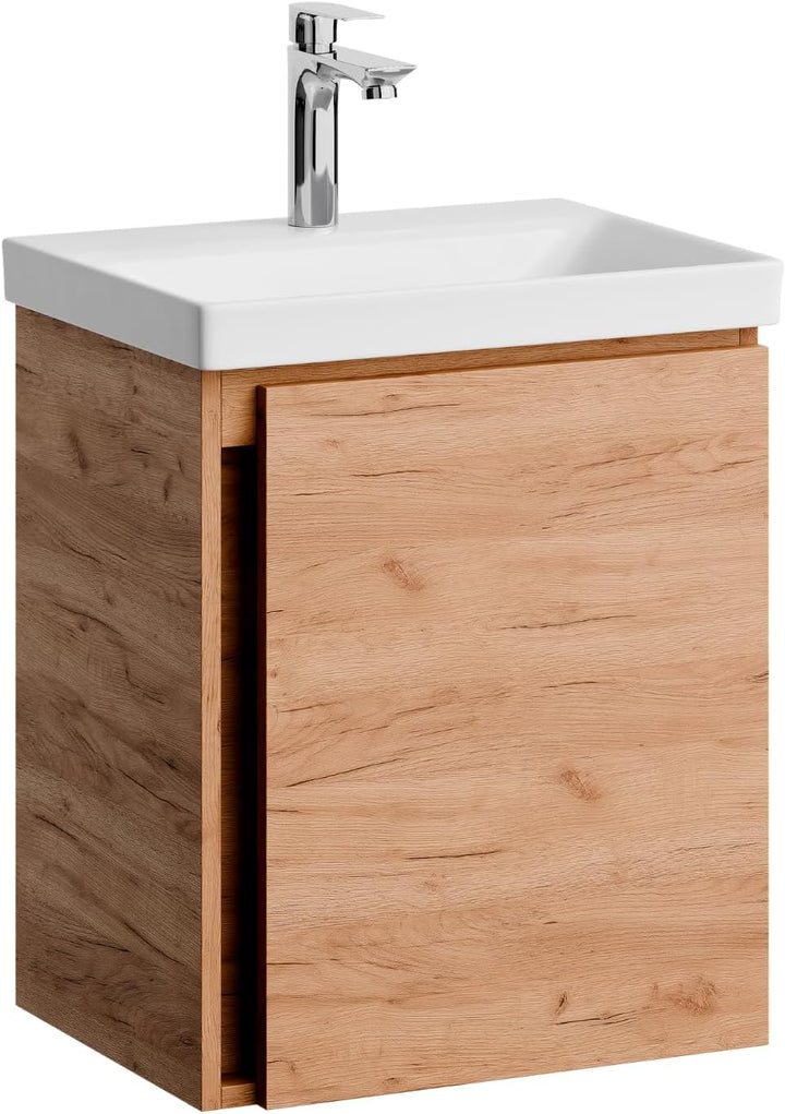 Planetmöbel Waschtischunterschrank 50 cm Gold Eiche mit Armatur Chrom mit Wasserhahn Chrom Gold Eich