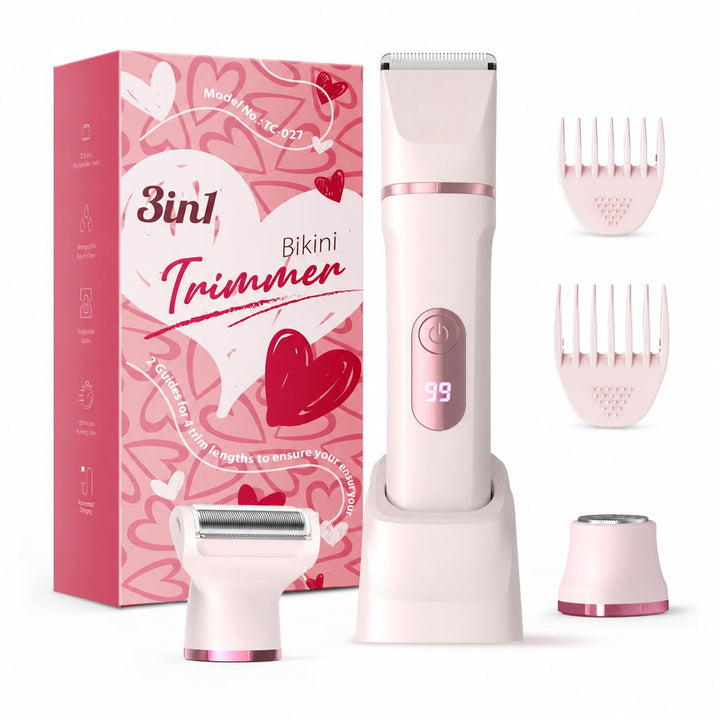Rasierer Damen, 3-in-1 Intimrasierer für Frauen, für Körper &amp; Bikinizone Trimmer, Gesichtshaarentfer