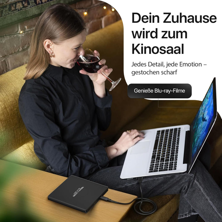 techPulse120 Externes USB 3.1 USB-C UHD 4k 3D M-DISC Blu-ray DVD CD HDR10 128GB Laufwerk Brenner Bur