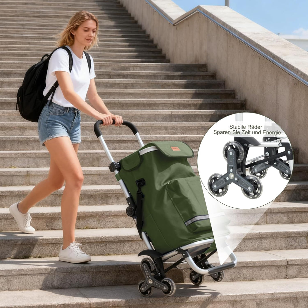 Sekey Einkaufstrolley Treppensteiger mit 3 Rädern, 3in1 klappbarer Einkaufswagen für Senioren – kein