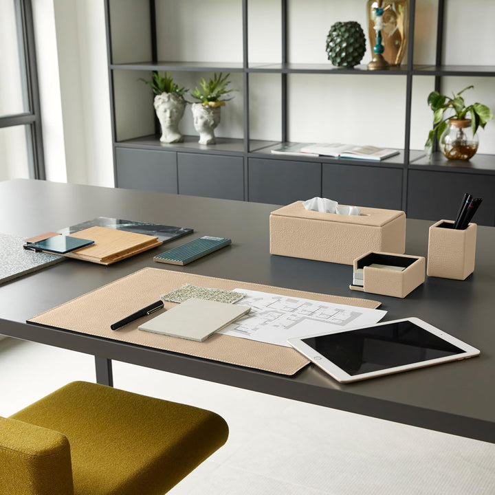 Eglooh - Atena - Notizzettel Box Echtes Leder Beige - Zettelbox, Notizklotz, Zettelkasten für Schrei