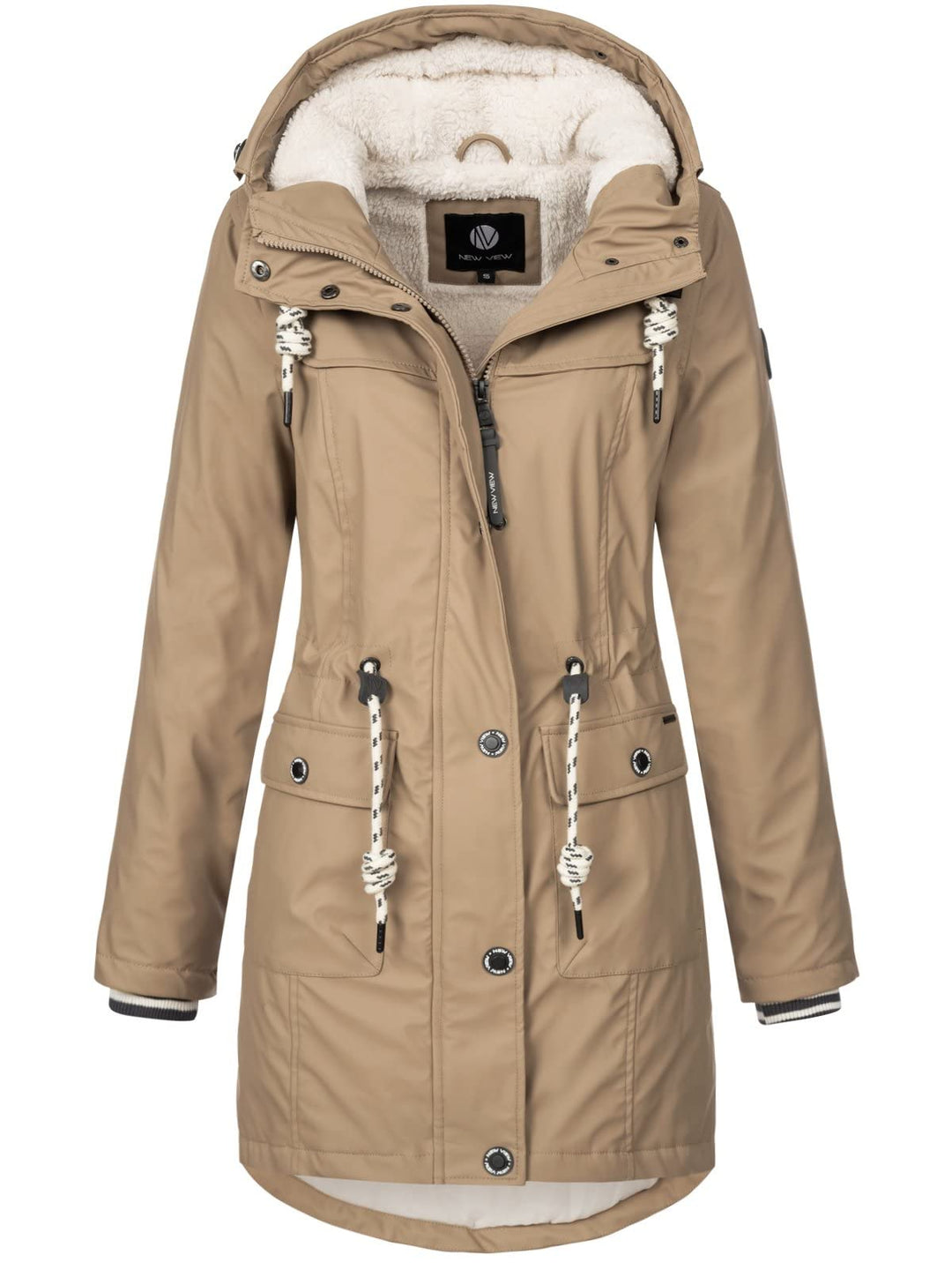 NEW VIEW Damen Regenjacke wasserabweisender Parka Annika Long mit Kapuze XXL beige (peanut beige - T
