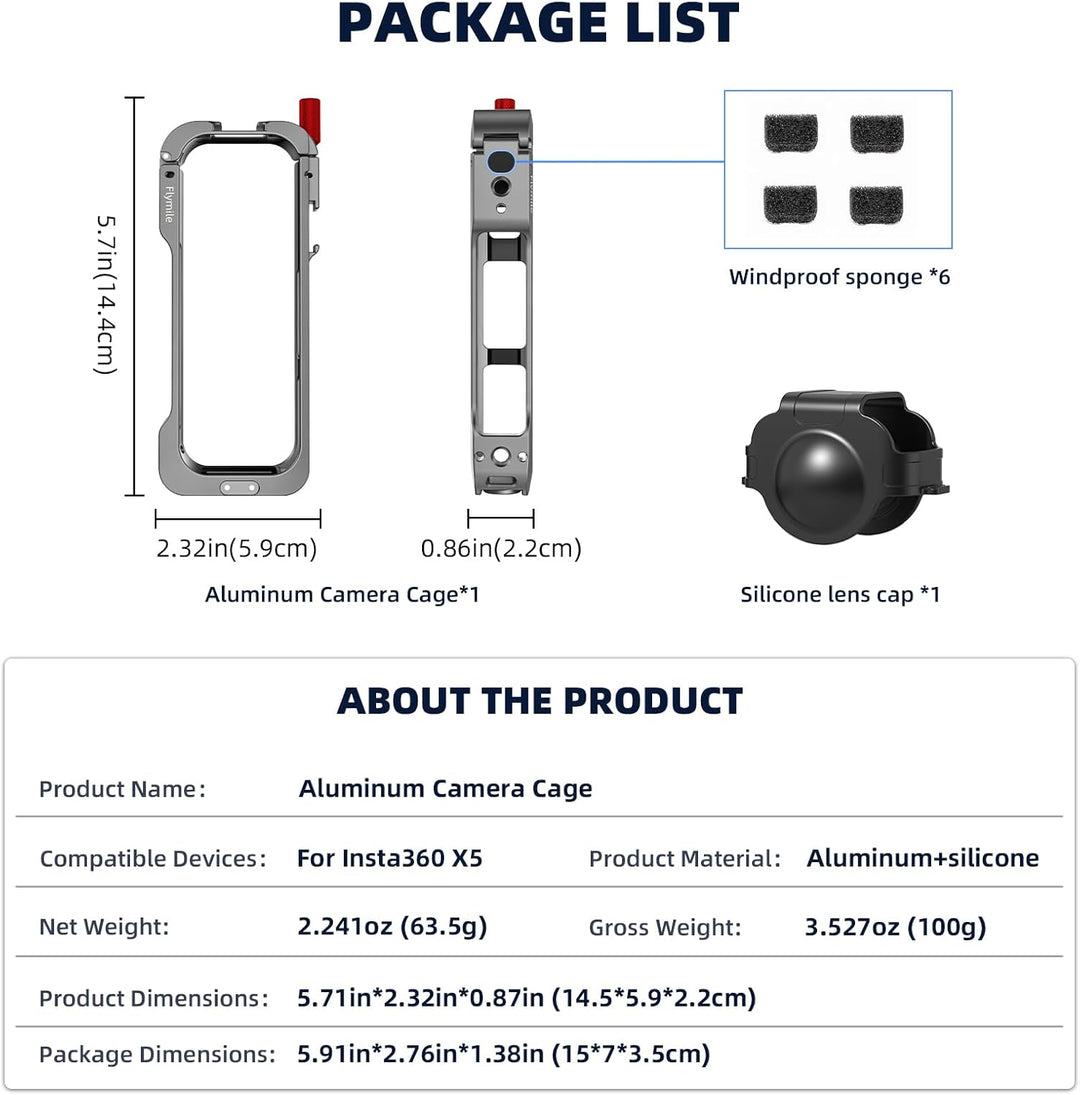 Metall-Schutzgehäuse für Insta360 X5, Schutzrahmen Case Cage Aluminiumrahmen mit Silikon-Objektivsch