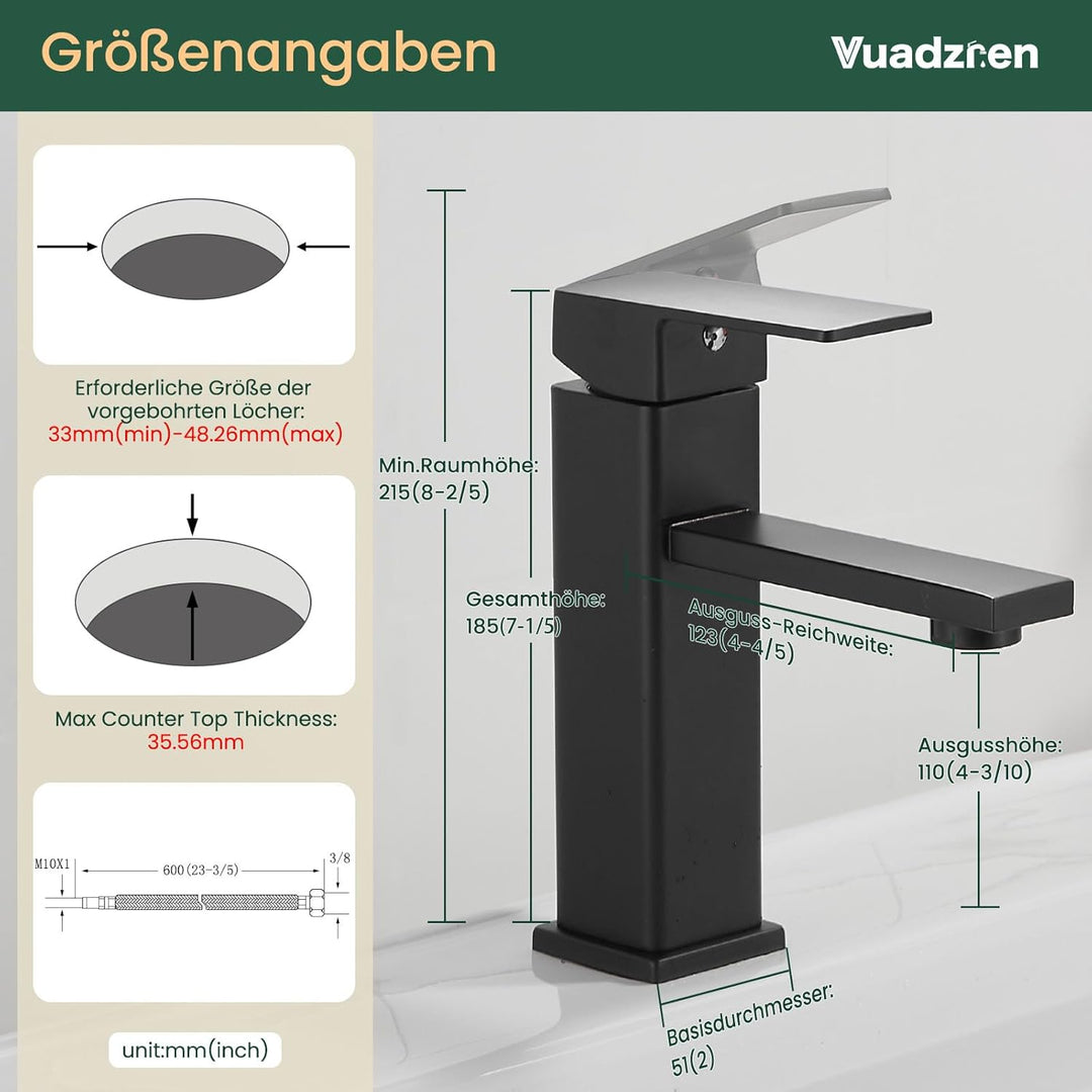 Vuadzren Wasserhahn Bad Waschtischarmatur Einhand Klein Einhebelmischer Waschbeckenarmatur Edelstahl