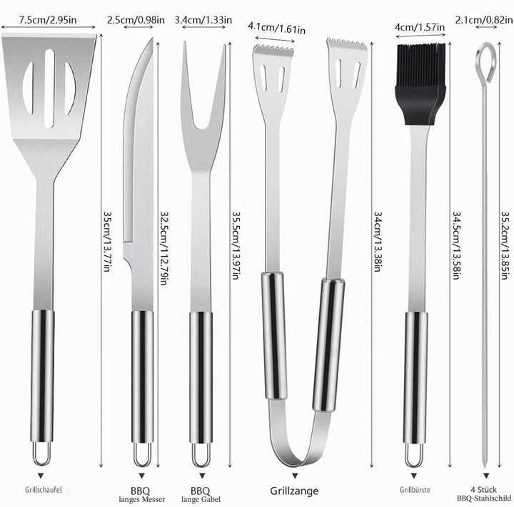 Grillbesteck BBQ Grillzubehör, 9 PCS Grill Werkzeugset Edelstahl Barbecue-Utensilien, BBQ Grillen Ko