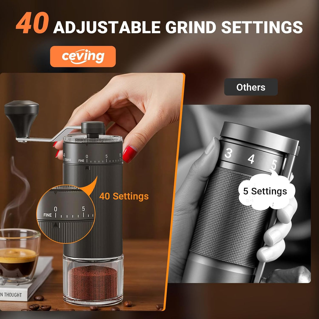 Mini Manuelle Kaffeemühle mit 40 einstellbaren Stufen, Tragbare Manuelle Handkaffeemühle mit 30g Kap