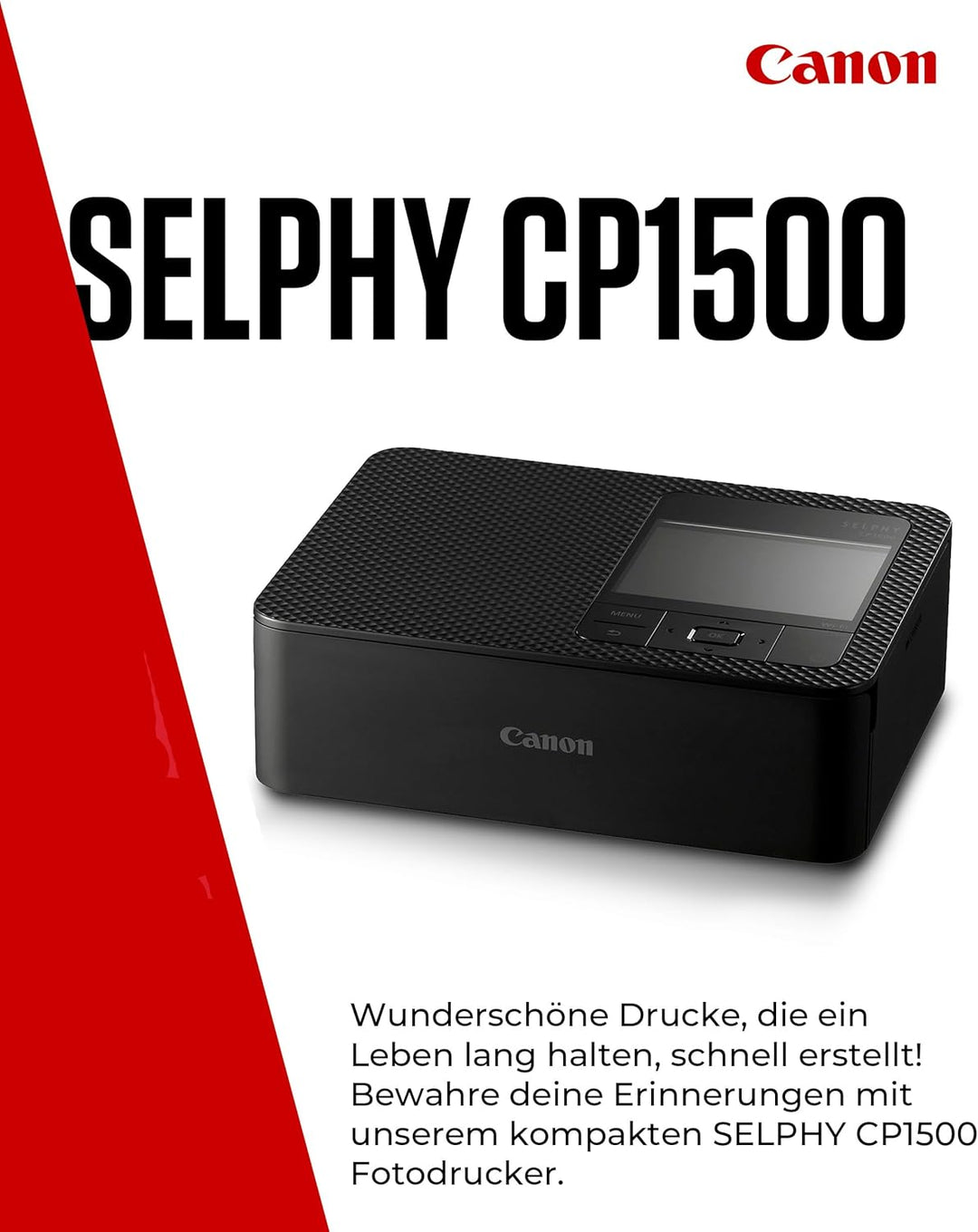 Canon SELPHY CP1500 Mobiler Fotodrucker mit Papierset, Schwarz - Drahtloser Bluetooth-Drucker mit Zu