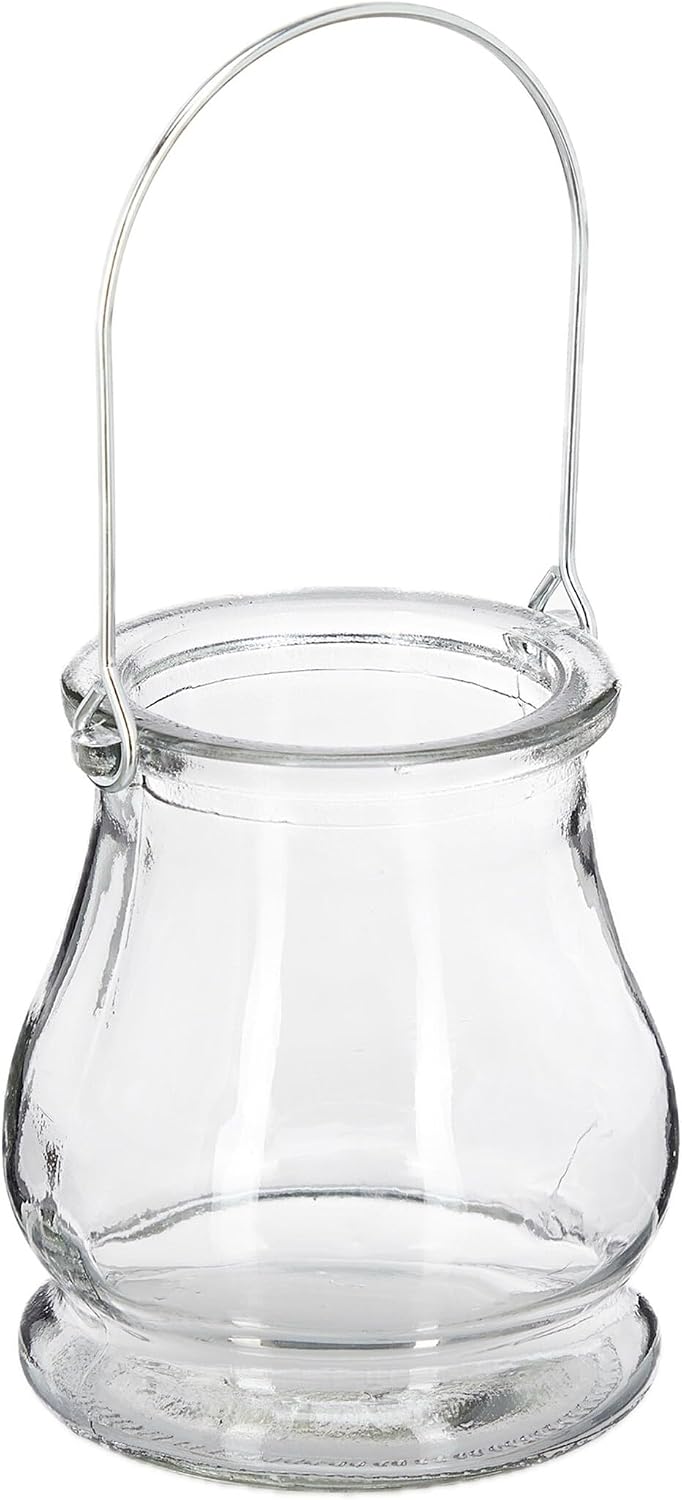 24 x Windlicht, aus Glas, Henkel zum Aufhängen, innen &amp; aussen, Teelichthalter, H x D: 10 x 8,5 cm,