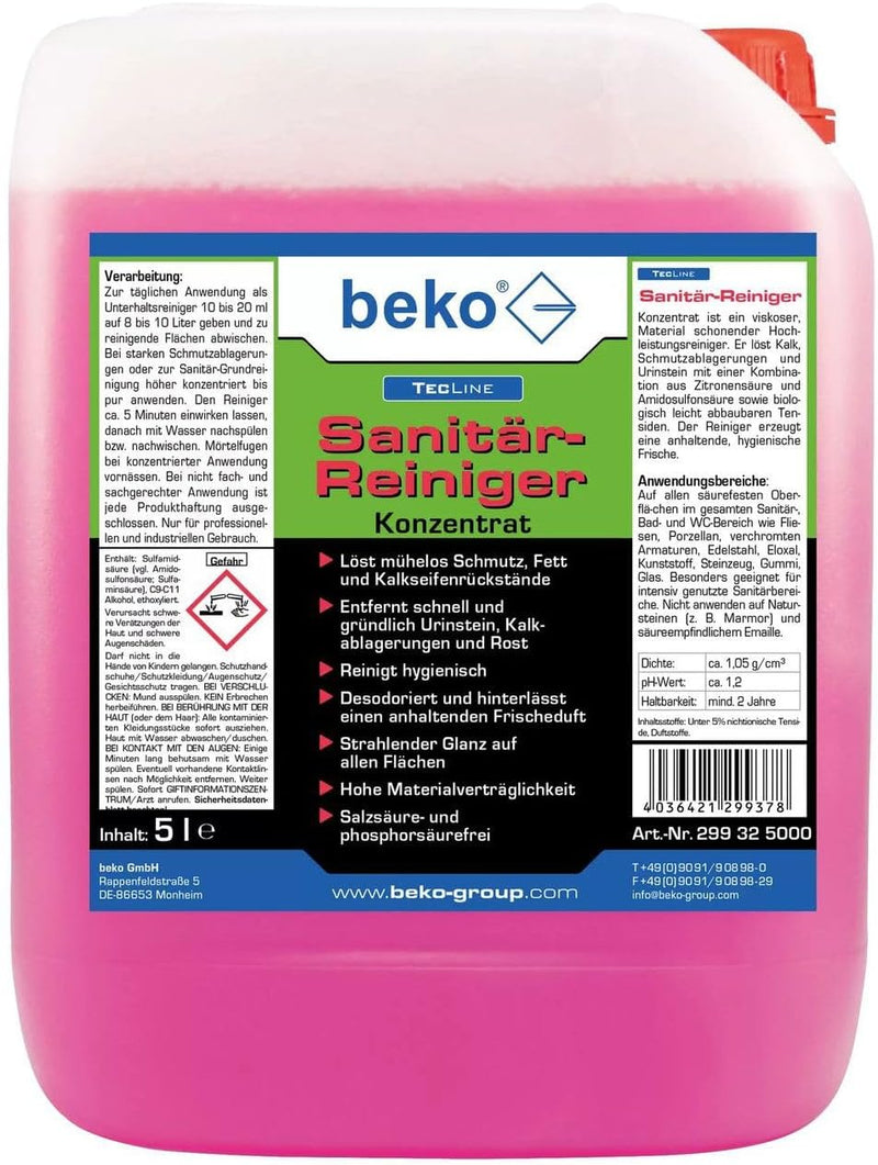 Beko 299325000 TecLine Sanitär-Reiniger-Konzentrat-5 L Kanister