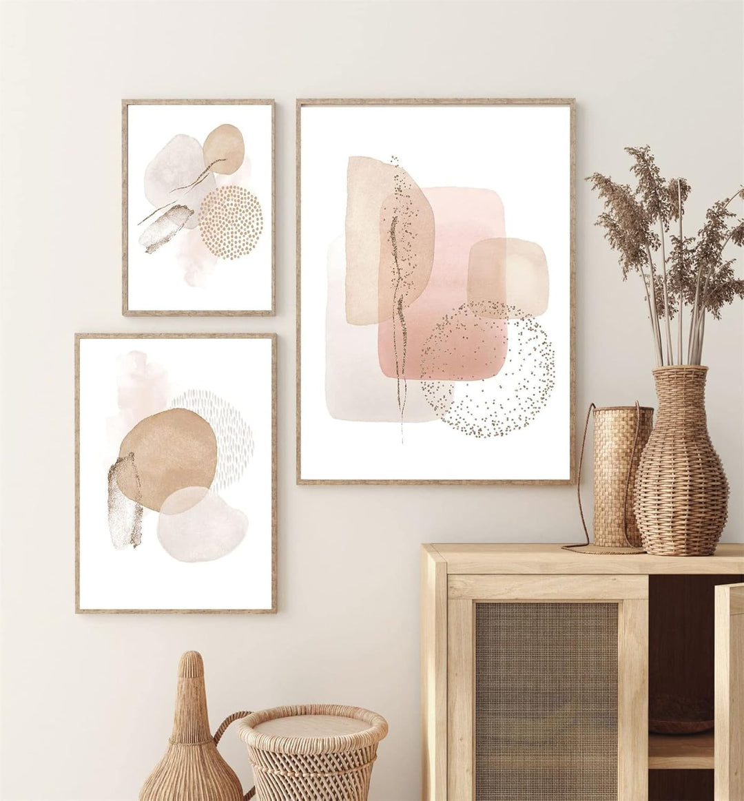 Sarah Duke 3er Abstrakt Poster Set, Aesthetic Wandbilder Beige Leinwandbilder Ohne Rahmen Wandposter