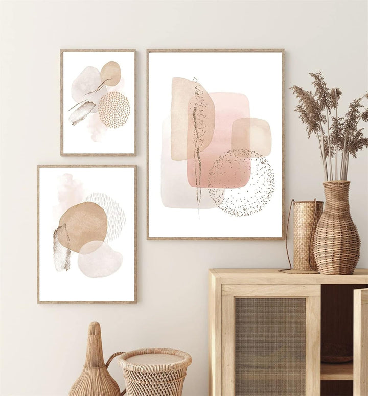 Sarah Duke 3er Abstrakt Poster Set, Aesthetic Wandbilder Beige Leinwandbilder Ohne Rahmen Wandposter