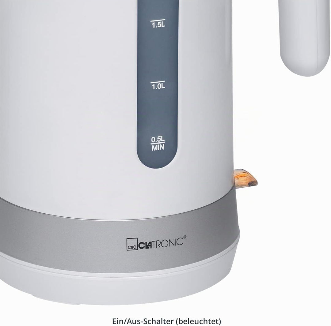 Clatronic Wasserkocher 1,8L mit verdecktem Edelstahlheizelement | Kettle mit herausnehmbarem Kalkfil