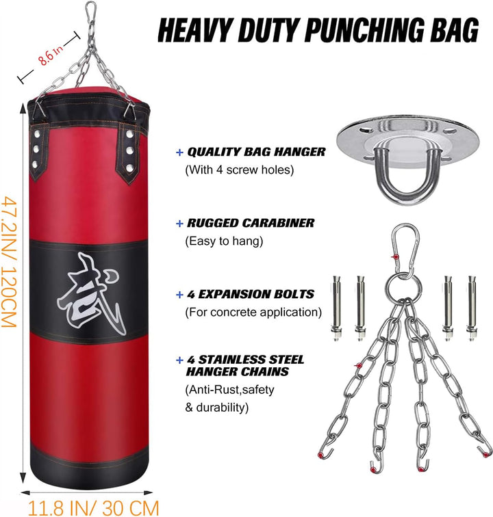 Boxsack Set Heavy Duty Punchingsäcke UNGEFÜLLT, Hängende Boxing Bag für Erwachsene Kinder, Punching
