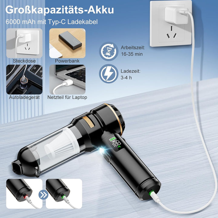 Handstaubsauger Akku 4-in-1, 32000Pa Auto Staubsauger Stark, Handstaubsauger Auto, LCD Display Autos