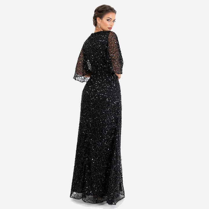 Maya Deluxe Damen Womens Maxi Dress Ladies Sequin Embellished Wrap A-line Dress for Wedding Guest Br
